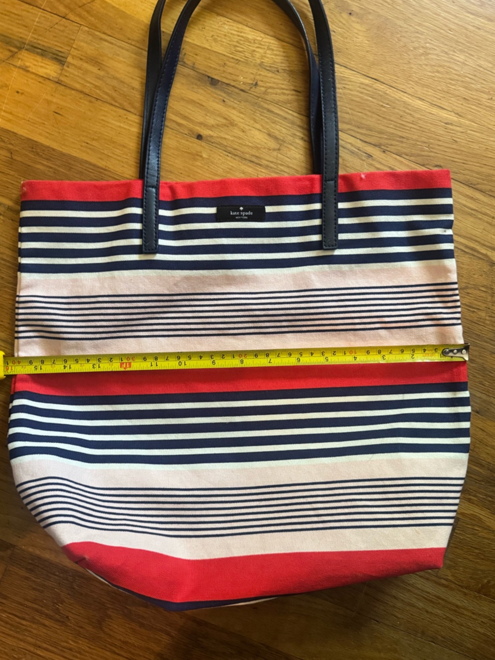 Kate Spade, Striped Bon Shopper Canvas Tote. Small imperfection as shown - Picture 5 of 6